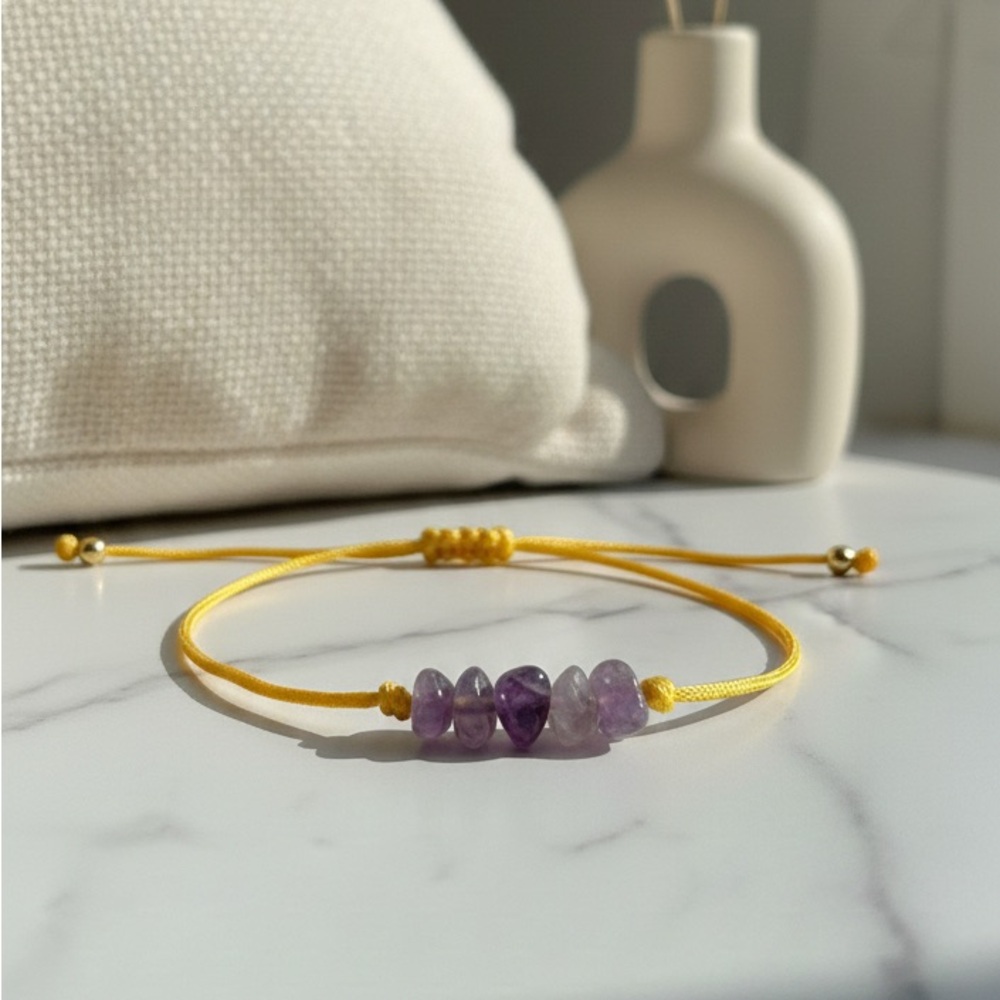 Amethyst Beaded Adjustable Cord Bracelet | Minimal Boho Crystal Jewelry